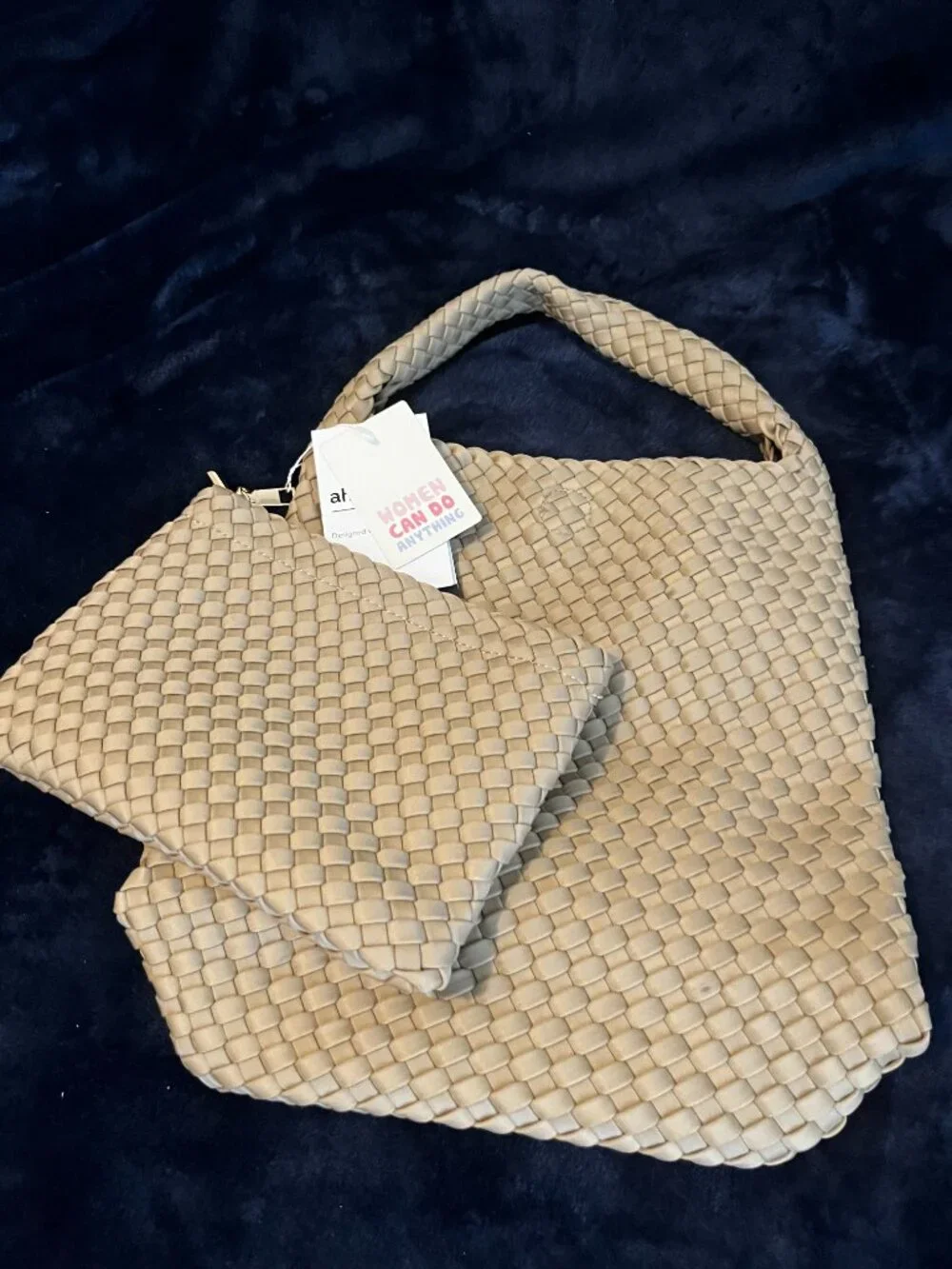 NEW Ah-Dorned 'Lauren' Woven Neoprene Medium Tote Bag with Matching Mini Pouch